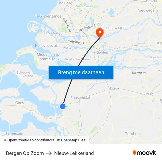 Bergen Op Zoom to Nieuw-Lekkerland map