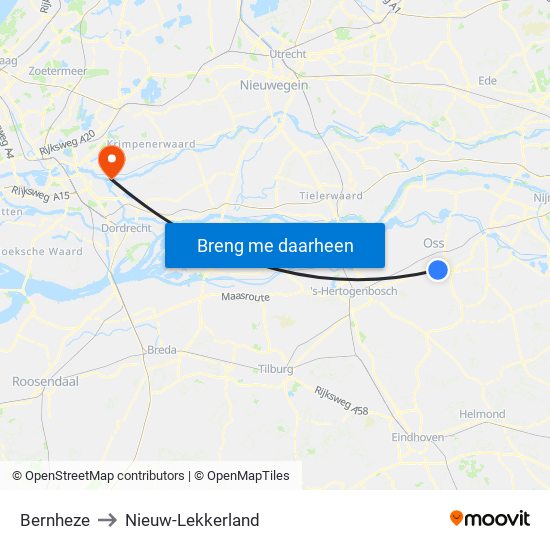 Bernheze to Nieuw-Lekkerland map