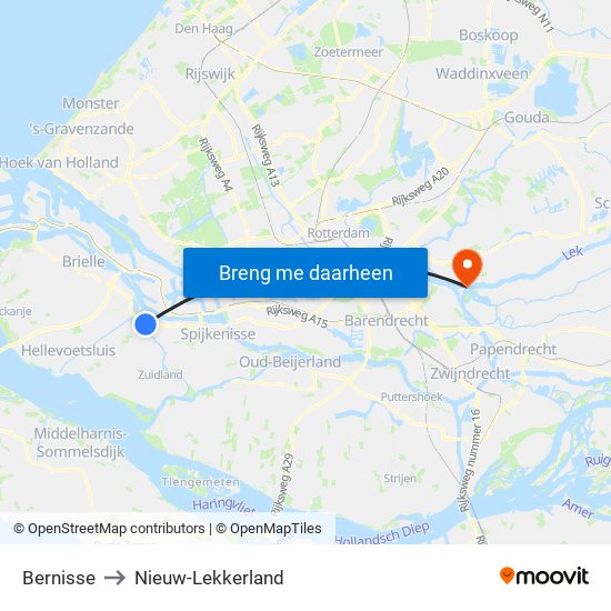 Bernisse to Nieuw-Lekkerland map