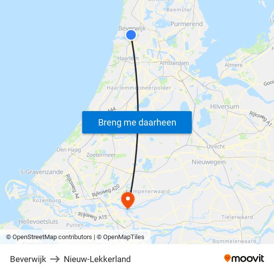 Beverwijk to Nieuw-Lekkerland map