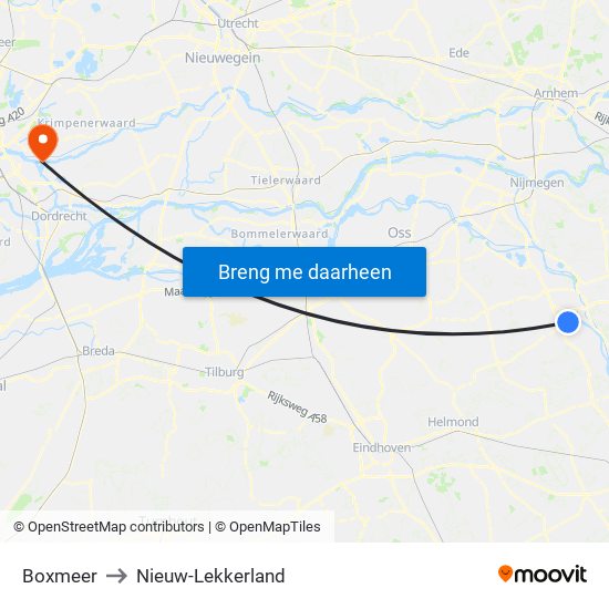 Boxmeer to Nieuw-Lekkerland map