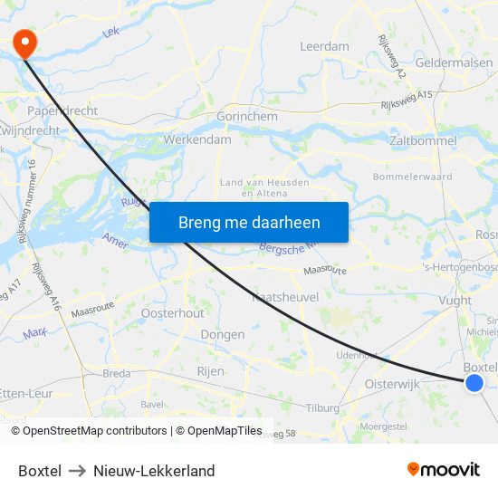 Boxtel to Nieuw-Lekkerland map