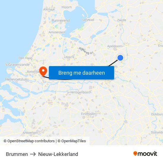 Brummen to Nieuw-Lekkerland map