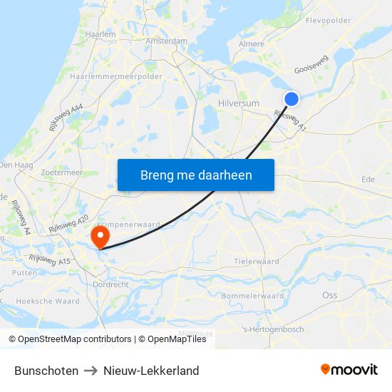 Bunschoten to Nieuw-Lekkerland map