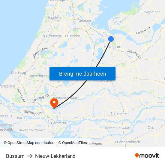 Bussum to Nieuw-Lekkerland map