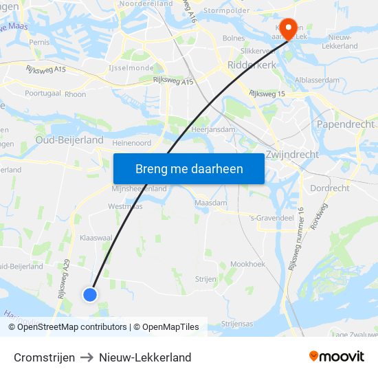 Cromstrijen to Nieuw-Lekkerland map