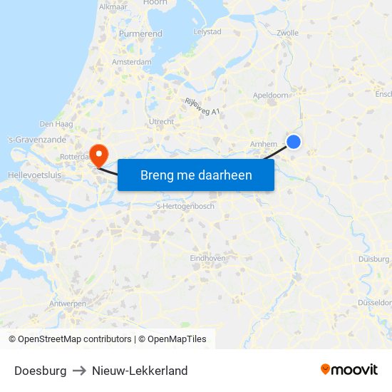 Doesburg to Nieuw-Lekkerland map