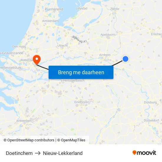 Doetinchem to Nieuw-Lekkerland map