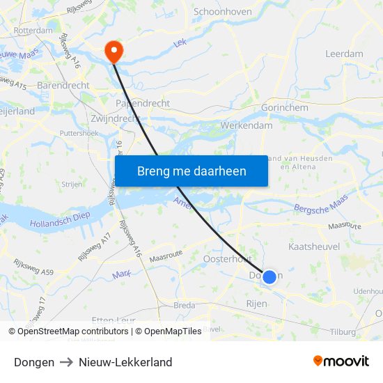 Dongen to Nieuw-Lekkerland map