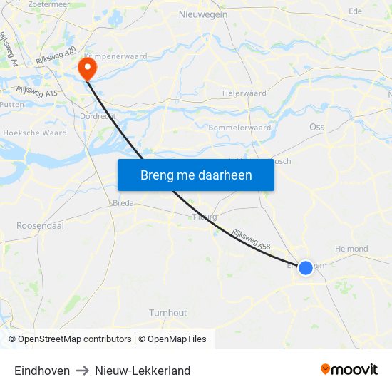 Eindhoven to Nieuw-Lekkerland map