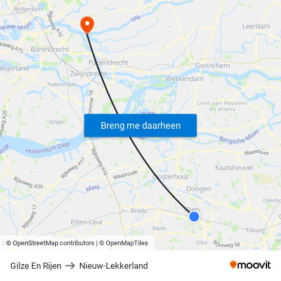 Gilze En Rijen to Nieuw-Lekkerland map