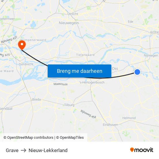 Grave to Nieuw-Lekkerland map