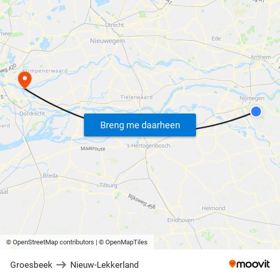 Groesbeek to Nieuw-Lekkerland map