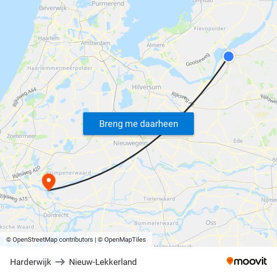 Harderwijk to Nieuw-Lekkerland map