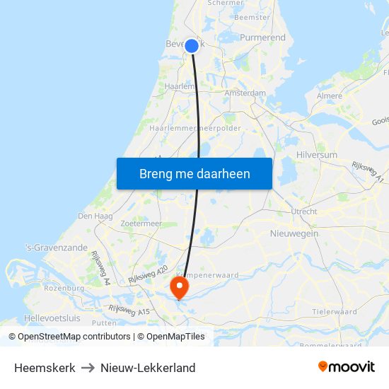 Heemskerk to Nieuw-Lekkerland map