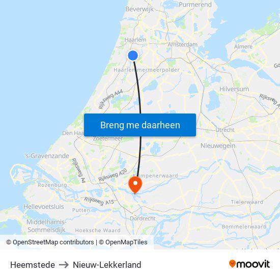 Heemstede to Nieuw-Lekkerland map