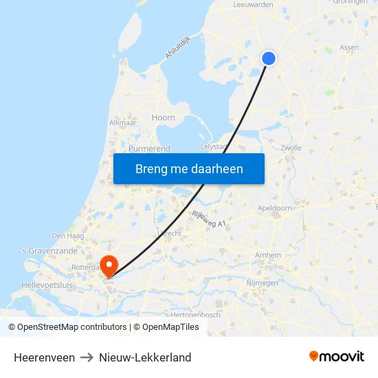 Heerenveen to Nieuw-Lekkerland map