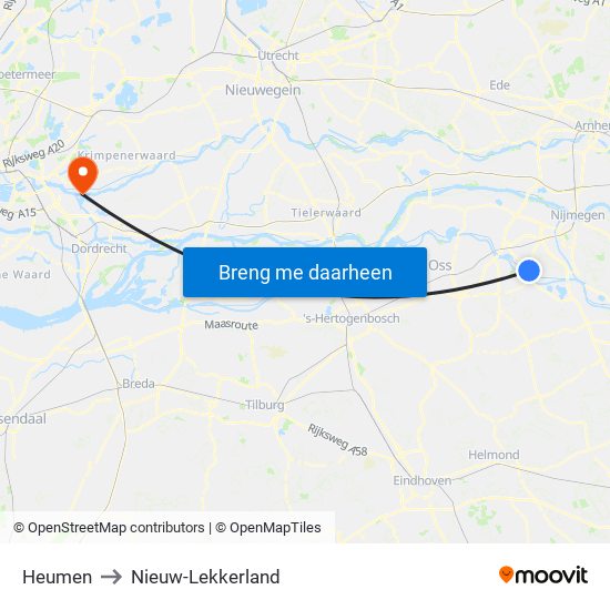 Heumen to Nieuw-Lekkerland map