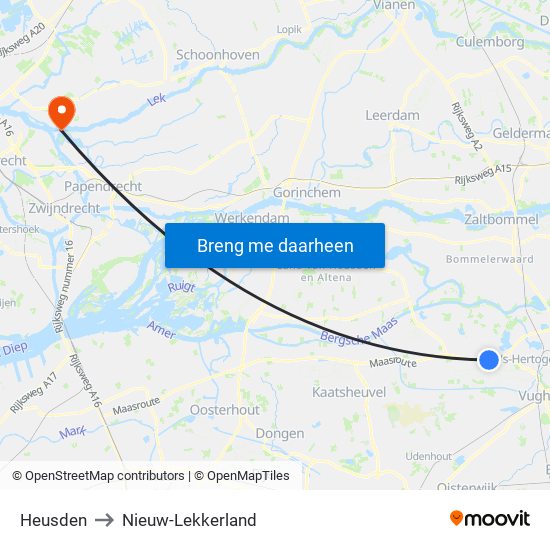 Heusden to Nieuw-Lekkerland map