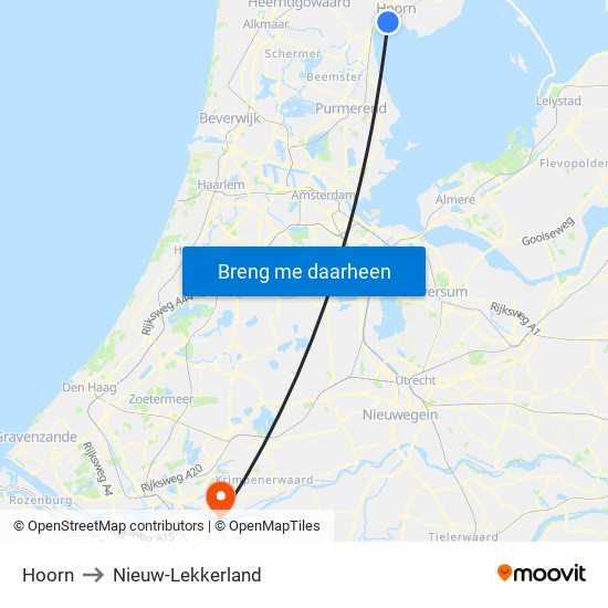Hoorn to Nieuw-Lekkerland map