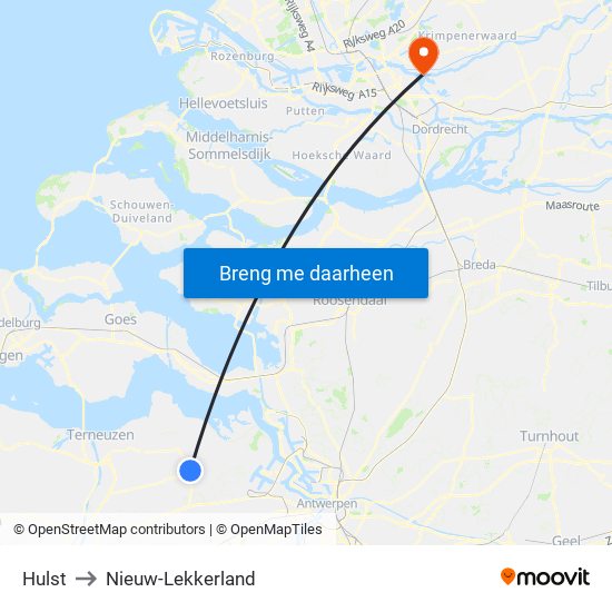 Hulst to Nieuw-Lekkerland map