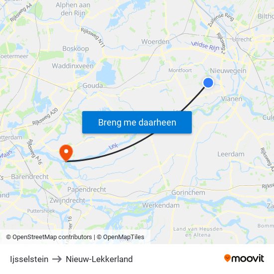 Ijsselstein to Nieuw-Lekkerland map