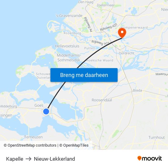 Kapelle to Nieuw-Lekkerland map