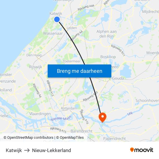 Katwijk to Nieuw-Lekkerland map
