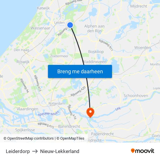 Leiderdorp to Nieuw-Lekkerland map