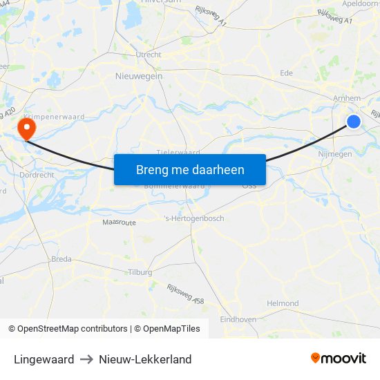 Lingewaard to Nieuw-Lekkerland map