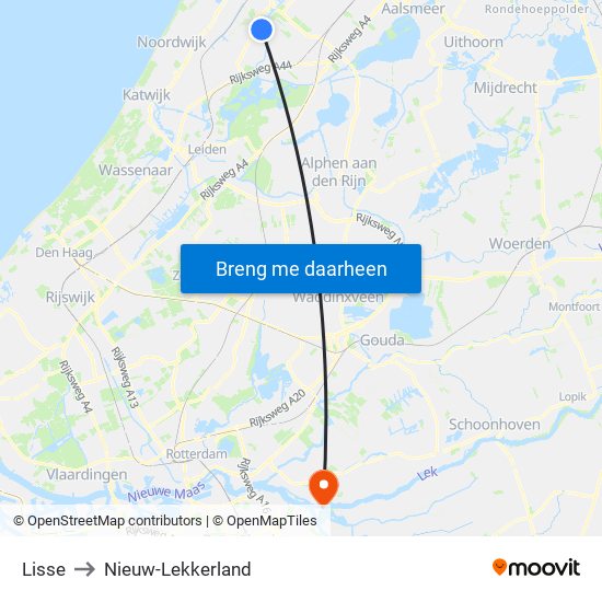 Lisse to Nieuw-Lekkerland map