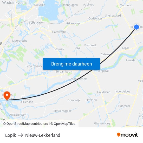 Lopik to Nieuw-Lekkerland map