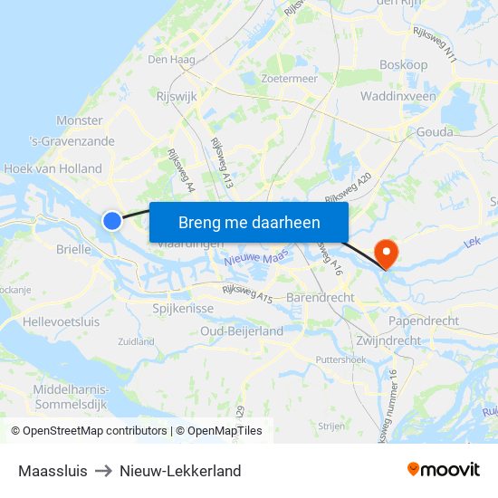 Maassluis to Nieuw-Lekkerland map