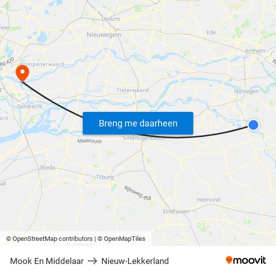 Mook En Middelaar to Nieuw-Lekkerland map