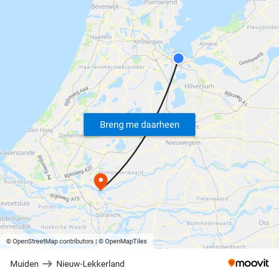 Muiden to Nieuw-Lekkerland map