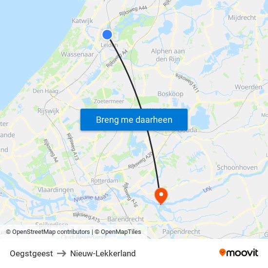 Oegstgeest to Nieuw-Lekkerland map