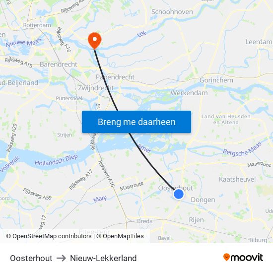 Oosterhout to Nieuw-Lekkerland map