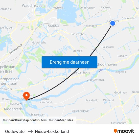 Oudewater to Nieuw-Lekkerland map