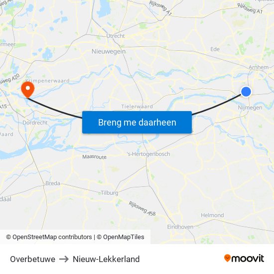 Overbetuwe to Nieuw-Lekkerland map