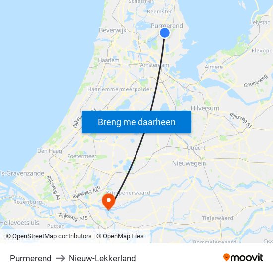 Purmerend to Nieuw-Lekkerland map