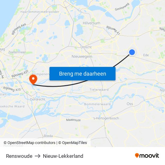 Renswoude to Nieuw-Lekkerland map