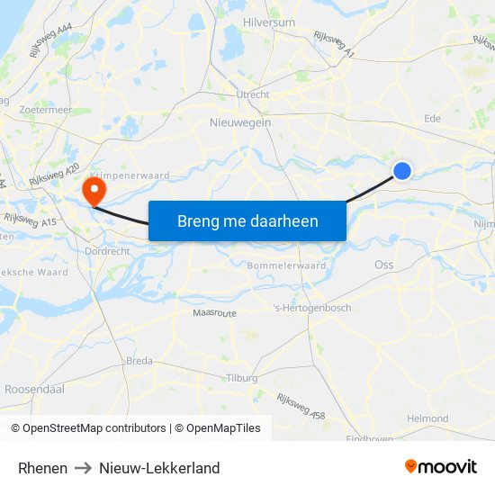 Rhenen to Nieuw-Lekkerland map