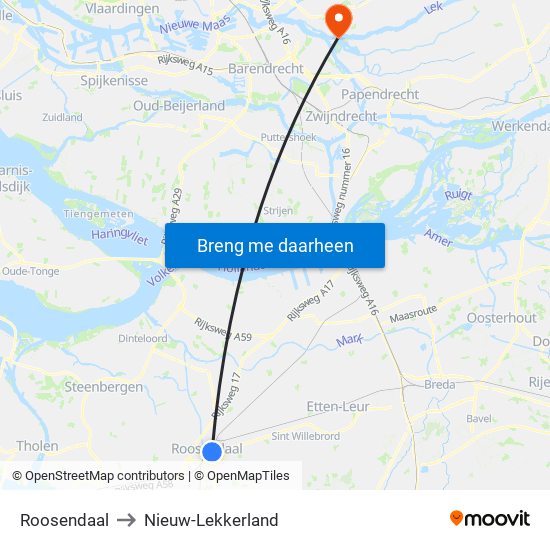 Roosendaal to Nieuw-Lekkerland map