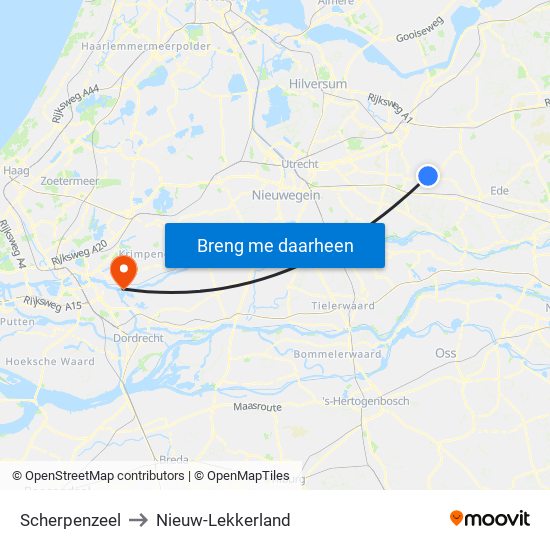 Scherpenzeel to Nieuw-Lekkerland map