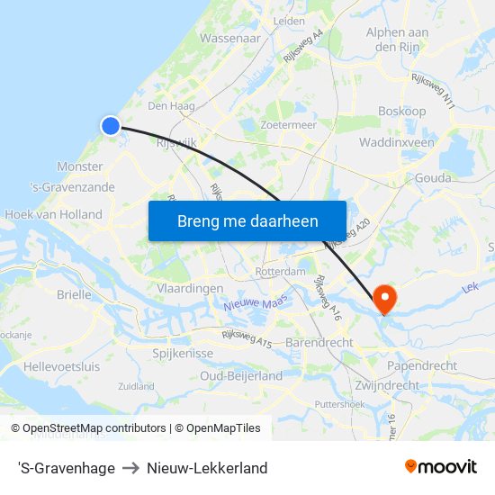 'S-Gravenhage to Nieuw-Lekkerland map