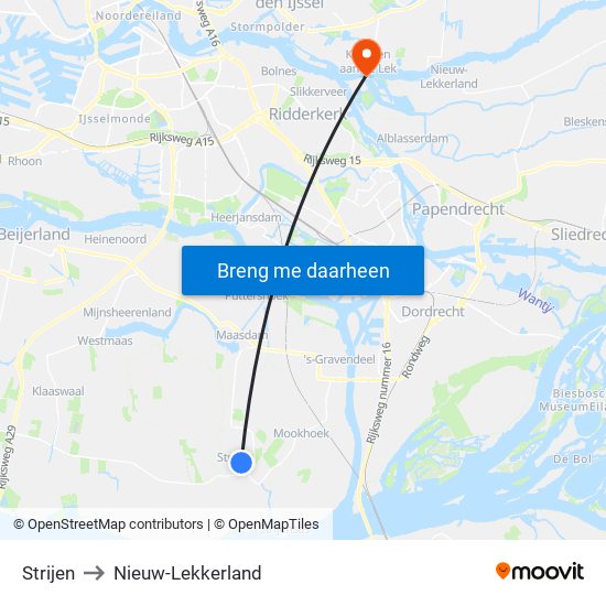 Strijen to Nieuw-Lekkerland map