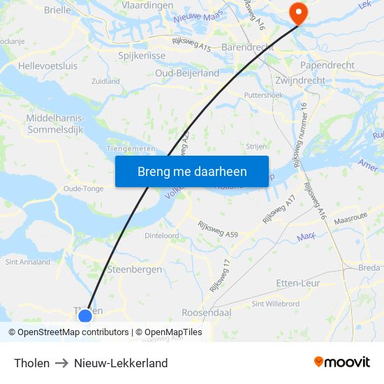 Tholen to Nieuw-Lekkerland map