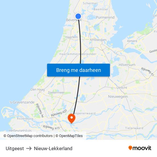 Uitgeest to Nieuw-Lekkerland map