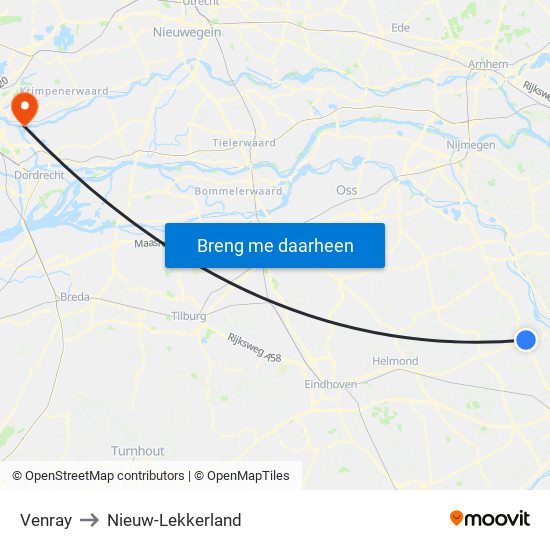 Venray to Nieuw-Lekkerland map