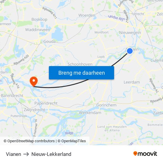 Vianen to Nieuw-Lekkerland map
